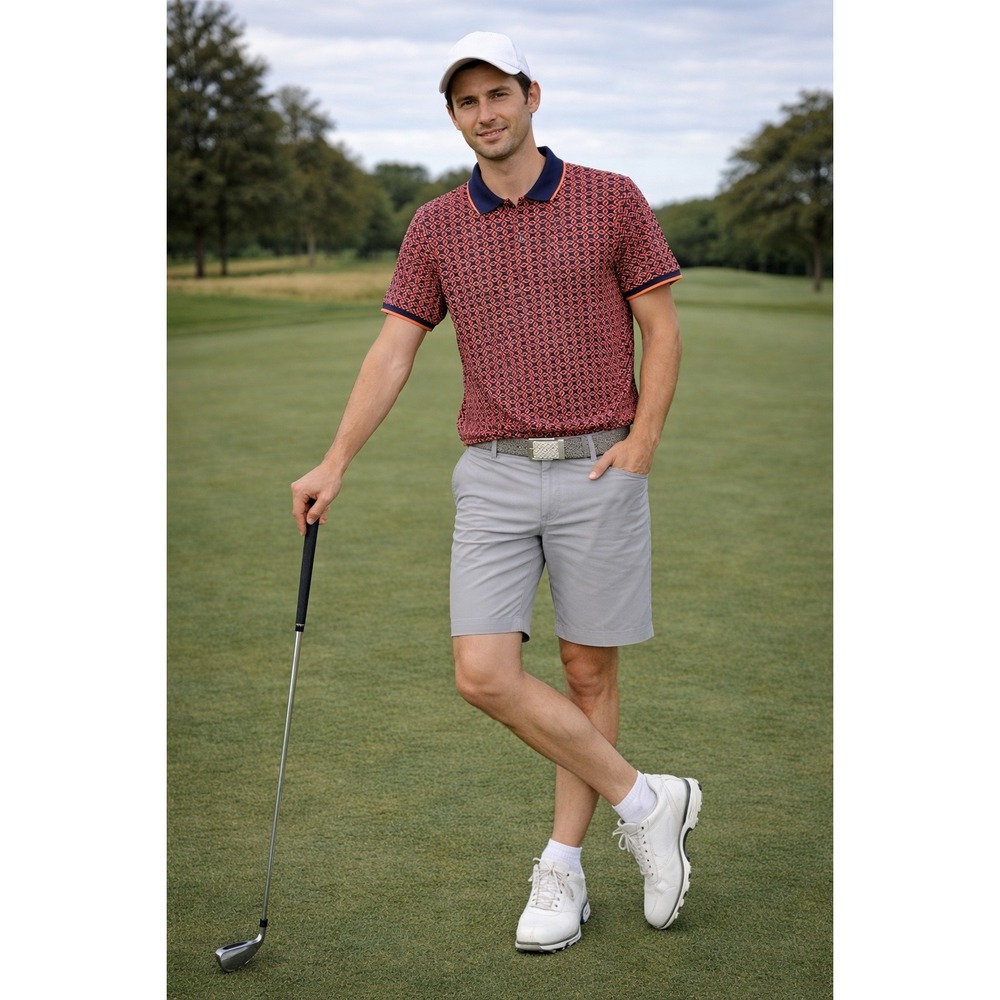 Splash‎ Smart Men Geometric Print Polo Shirt Navy Orange BCI Cotton 5011613 S